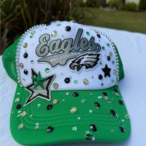 Green and White Eagles Cap with Rhinestones